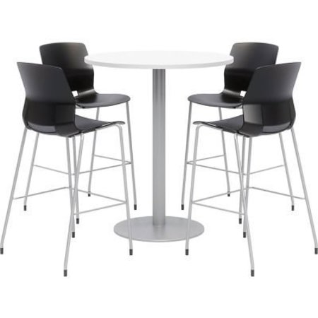 KFI KFI 42" Round Bistro Table & 4 Barstool Set, White Table With Black Stools OLTFL42RD-B1922-SL-41-D354-4-OL2700BR-P
